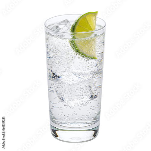 Refreshing gin and tonic with a lime wedge © PNG Lab