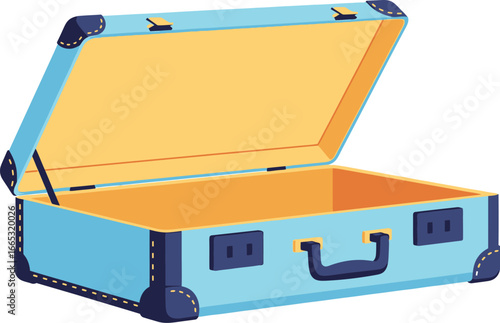 Open empty vintage suitcase ready for travel adventure