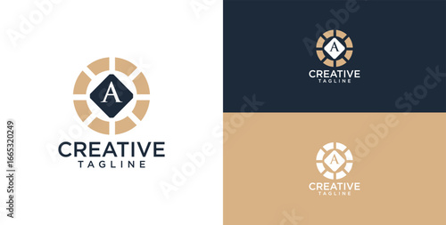 logo and icon of floral ornament with initial A