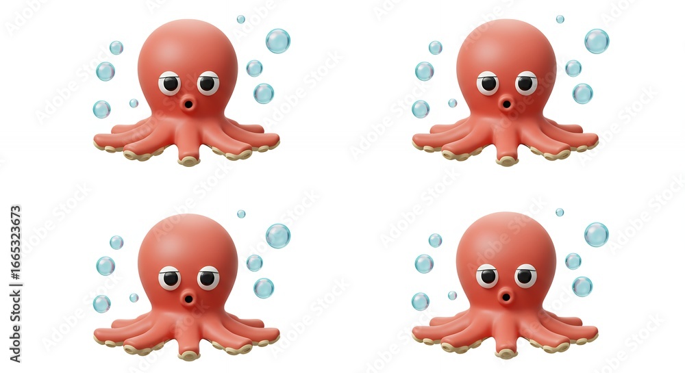 Fototapeta premium Cartoon octopuses in a grid pattern