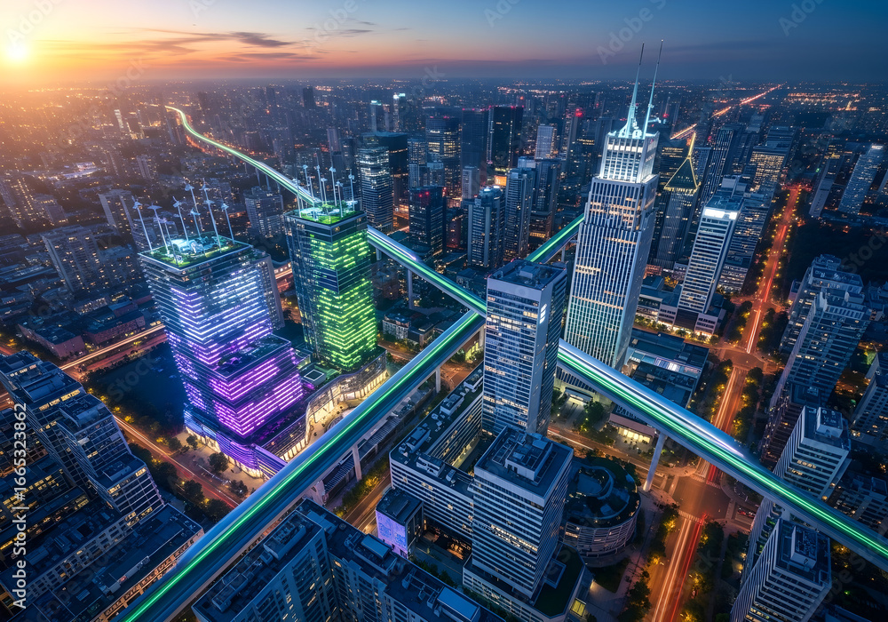 Obraz premium Illuminated Cityscape at Dusk