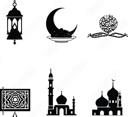 Islamic ramadan kareem mubarak eid al adha vector graphic design elements and icons set for celebration