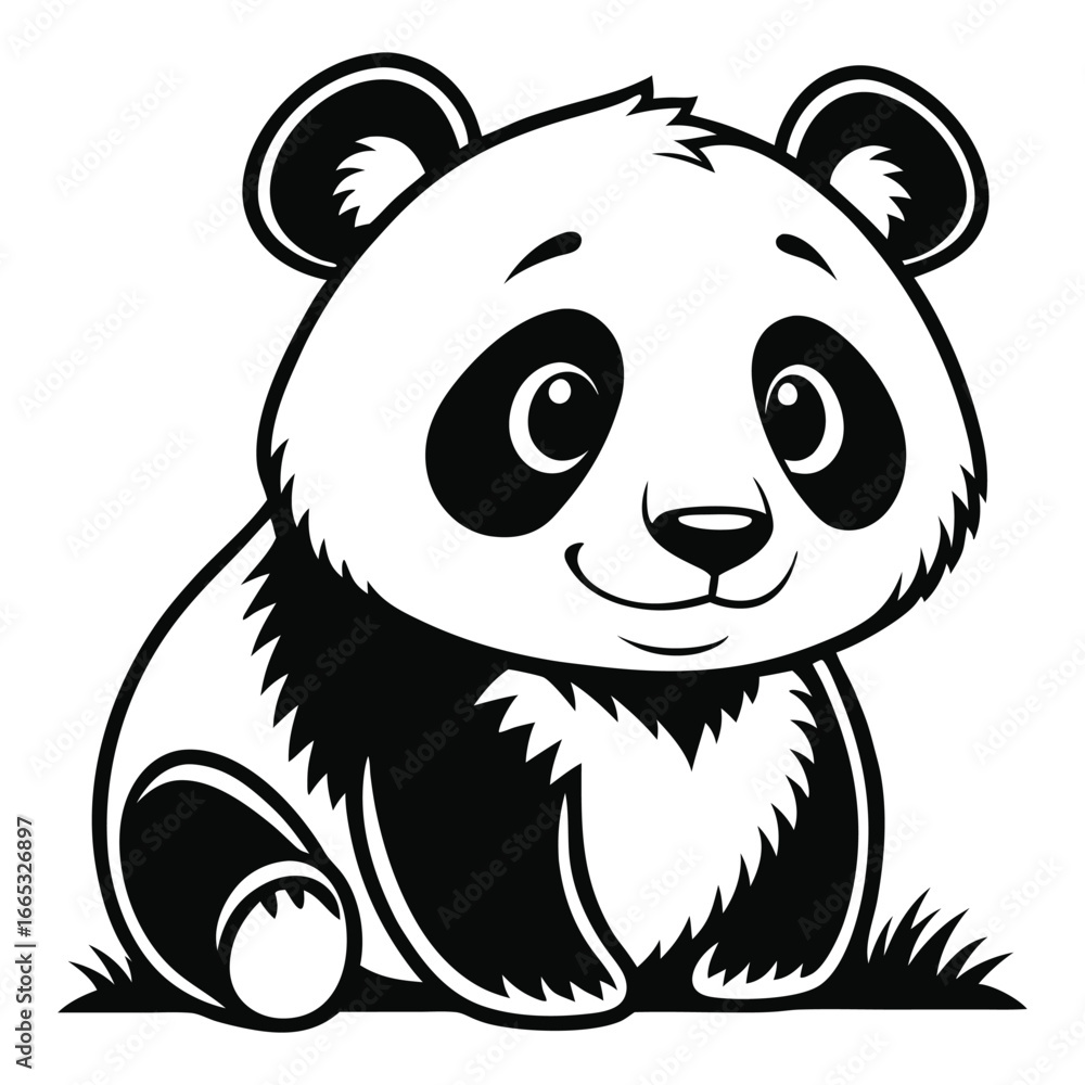 Fototapeta premium Cute panda bear cartoon illustration in black and white vector format