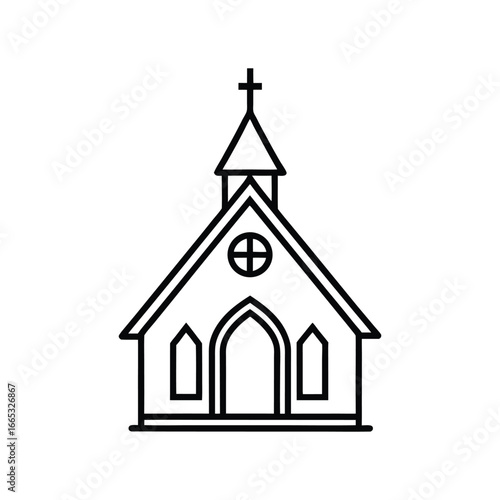 Christmas Church Line Art Silhouette Vector on White Background