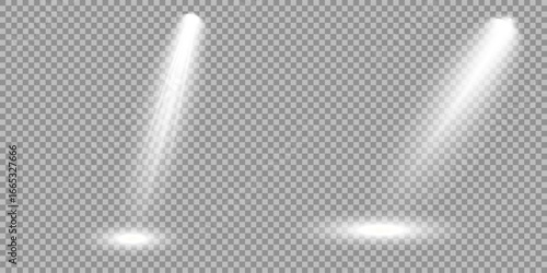 Spotlight on dark wall, realistic soft concert light on abstract stage png. Realistic light source set on transparent bg with reflection on floor. Scene floodlight spotlight stage beam. Lighted scene.