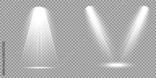 Spotlight on dark wall, realistic soft concert light on abstract stage png. Realistic light source set on transparent bg with reflection on floor. Scene floodlight spotlight stage beam. Lighted scene.