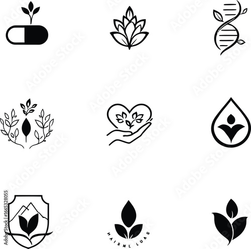 Collection of natural medicine and wellness logo designs for branding and healthcare businesses ideas