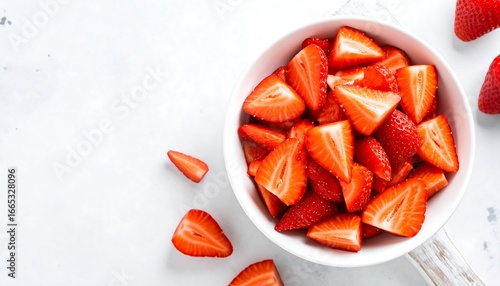 Fresh sliced strawberries in a white bowl (1)