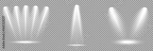 Spotlight on dark wall, realistic soft concert light on abstract stage png. Realistic light source set on transparent bg with reflection on floor. Scene floodlight spotlight stage beam. Lighted scene.