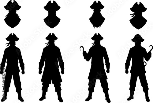 Pirates male and female silhouette. Good use for symbol, web icon, logo, game element, mascot, or any design you want. Easy to use.
