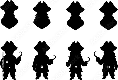 Pirates male and female silhouette. Good use for symbol, web icon, logo, game element, mascot, or any design you want. Easy to use.
