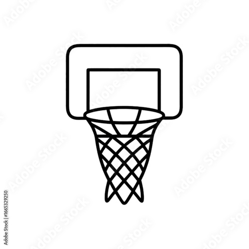 Basketball hoop with net in simple line art style  