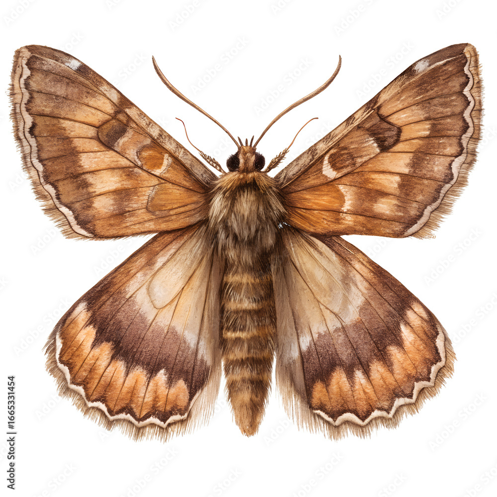 Fototapeta premium Detailed brown moth illustration isolated on a transparent background insect