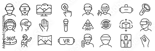 Virtual reality symbol collection featuring various icons for immersive technology experiences in diverse contexts