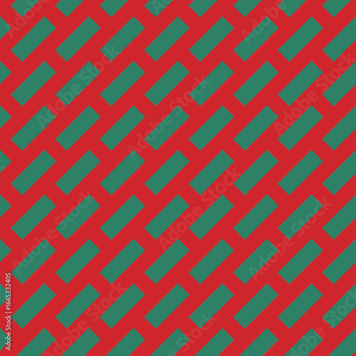 Seamless geometric pattern of diagonal rectangles on a red background.