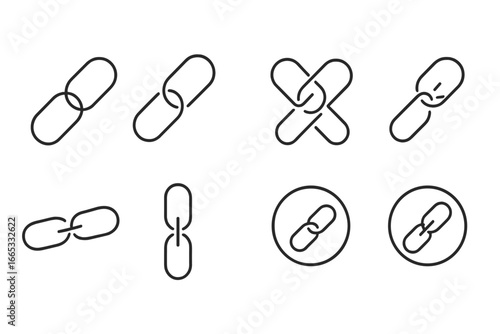 Various designs of link icons demonstrating connection and interactivity for digital interfaces and websites