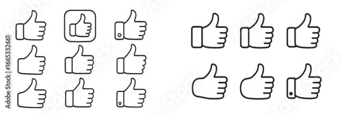 Multiple hand-drawn thumbs up icons displaying approval and positivity in a simple, minimalist style