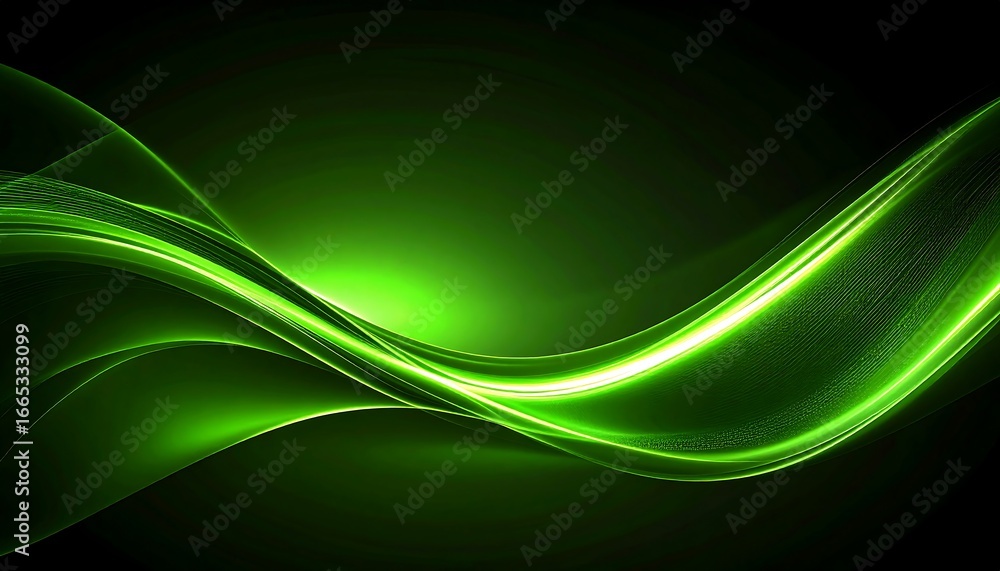 Obraz premium Green abstract wave with dark background.