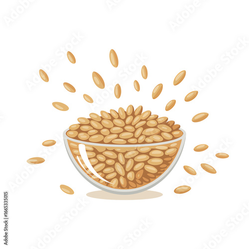 Bowl full of Golden Lentils spilling over and floating against a white background a source of protein and dietary fiber for a healthy lifestyle