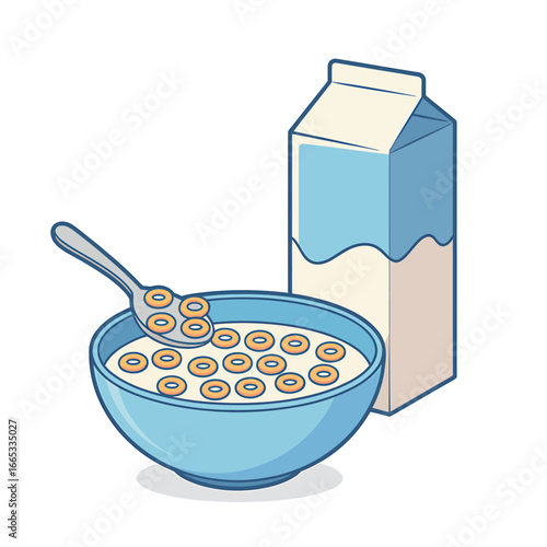 Healthy breakfast cereal in bowl with milk carton ready to eat for a nutritious start to the day