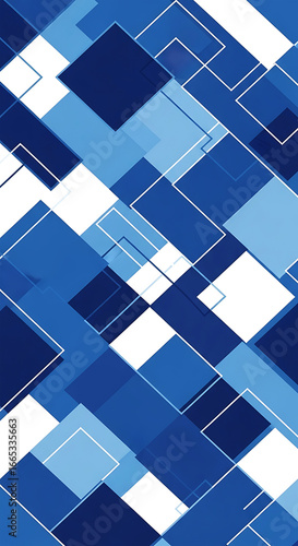 Abstract geometric pattern of overlapping blue and white diamonds