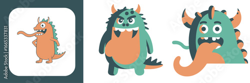 Playful monster set, perfect for engaging children's books or fun party invitations with a whimsical touch and friendly faces ready for creative projects