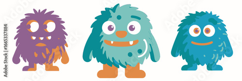Three adorable fuzzy monsters ready for fun, perfect for children's books, playful designs, and educational resources needing lovable characters