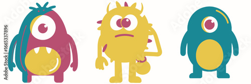 Cheerful cartoon monsters bring playful energy to kids' projects and whimsical designs or add a touch of fun to any creative endeavor, so adorable!