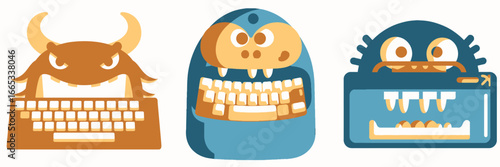 Three keyboard monsters offer a quirky, humorous take on modern tech gadgets with playful cartoon creatures and a silly, whimsical design for fun use