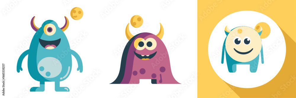 Fototapeta premium Delightful cartoon monster characters for children's books and animated series, bringing joy and laughter with their playful expressions and adorable designs