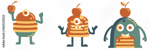 Delightful pancake characters with cherries bring cheerful fun to breakfast concepts and whimsical food designs, perfect for children's menus and playful projects