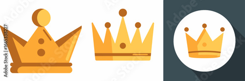 Gleaming golden crowns, royalty and majestic power symbols, perfect for celebration designs, game elements, and regal branding with modern flair
