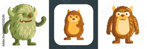 Adorable monster character designs bring playful energy to your project, perfect for children's books, game art, or whimsical branding elements