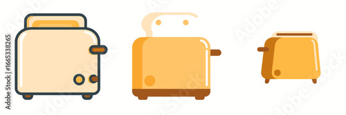 Cute retro toasters in a row, perfect for adding a touch of vintage charm to your kitchen designs, appliance illustrations, or breakfast-themed projects