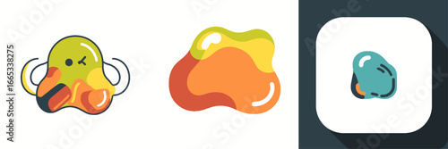 Playful cartoon character winking with colorful abstract shapes, perfect for children's designs and creative projects, inspiring imagination and fun, modern art