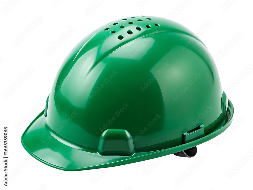 Fototapeta premium Green hard hat with ventilation isolated on a transparent background