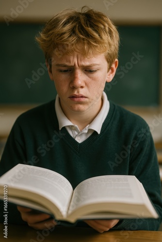 Frustrated Learner Looking at Schoolbook