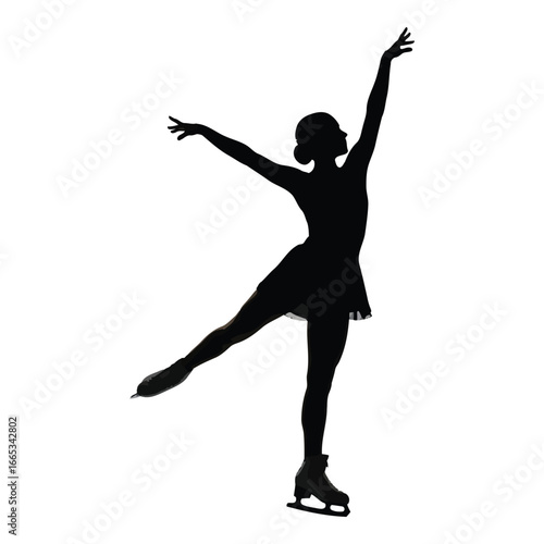 Graceful female figure skater silhouette performing elegant balletic pose on ice silhouette