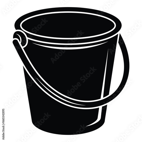 Classic metal bucket with handle for carrying water or tools simple design silhouette