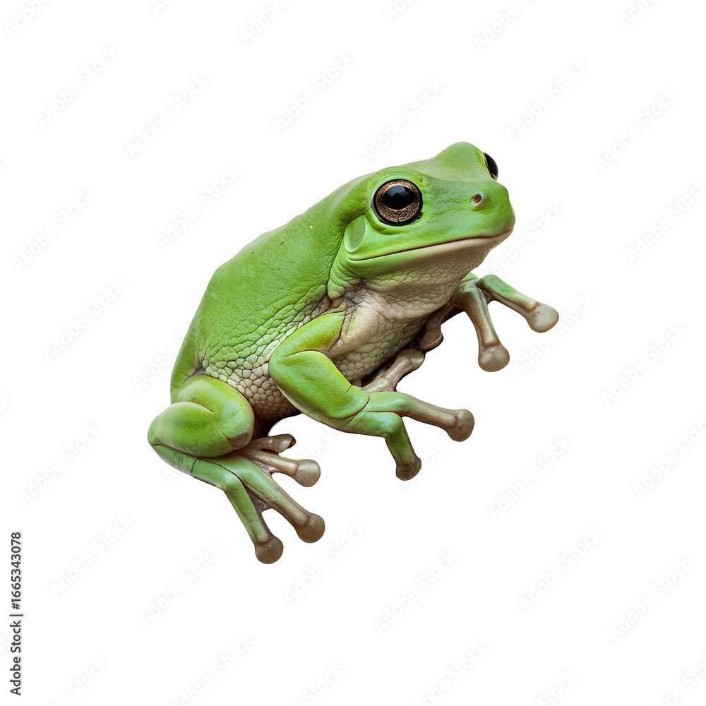 Obraz premium Green tree frog isolated on white background exotic mphibian perfect for wildlife, rainforest, and anima stock photography