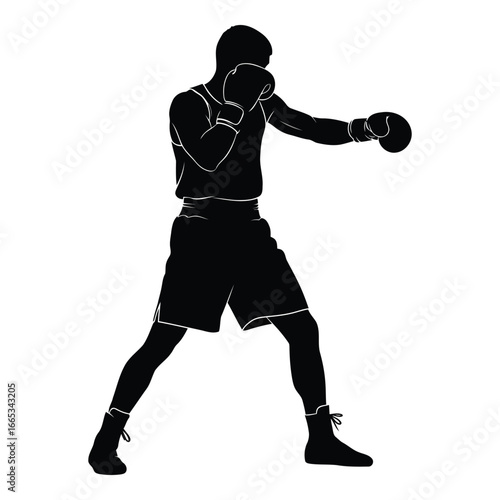 Silhouette of a boxer in fighting stance throwing a punch demonstrating strength and athleticism silhouette