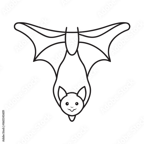 Adorable Halloween Bat Hanging Upside Down with Big Cute Eyes and Spreading Wings for Spooky Fun Decorations