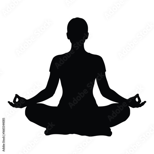 Serene silhouette of a person meditating in lotus pose with mudra gesture empowering inner peace silhouette