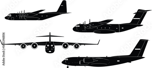 Military aircraft svg bundle, cargo plane silhouettes, Air Force transport jet clipart, aviation vector set, C130 C17 svg, patriotic airplane cut files for Cricut