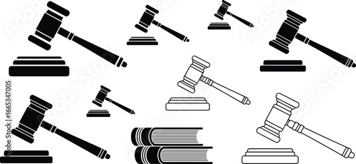 Law gavel SVG bundle, judge hammer clipart, justice scales icons, legal attorney graphics, courthouse silhouette set, lawyer Cricut files, law books vector design