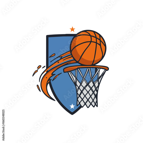 Vector illustration of Minimalist WNBA design with basketball and net icon