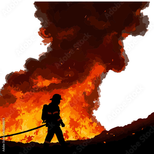 Vector illustration of Dramatic Wildfire Silhouette with Glowing Embers and Smoke