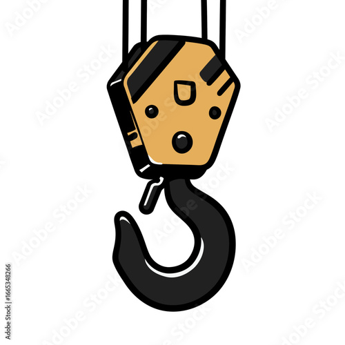 A simple illustrated industrial crane hook for heavy lifting equipment on a plain background