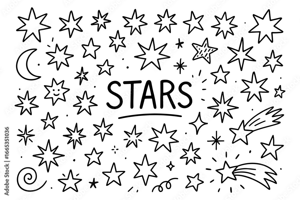 Fototapeta premium Hand drawn stars and cosmic elements doodle collection