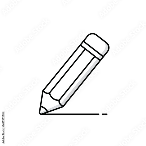A clean outline vector illustration showcasing a sharp pencil with an eraser, symbolizing writing, creativity, education, and editing on a bright, uncluttered background.
